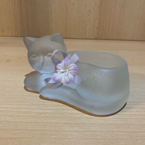 Vintage Emson Frosted Satin Glass Cat Candle Holder Figurine
